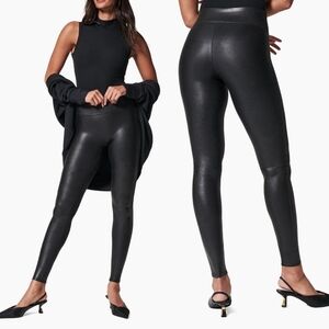 Spanx Faux Leather Leggings Black Women’s Small High Rise Pull On